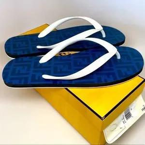 FENDI FF Zucca Logo Navy Blue White Beach Swim Pool Street Flip-flop Sandals NWT Fendi | Shoes | Fendi Ff Zucca Logo Navy Blue White Beach  main image 3